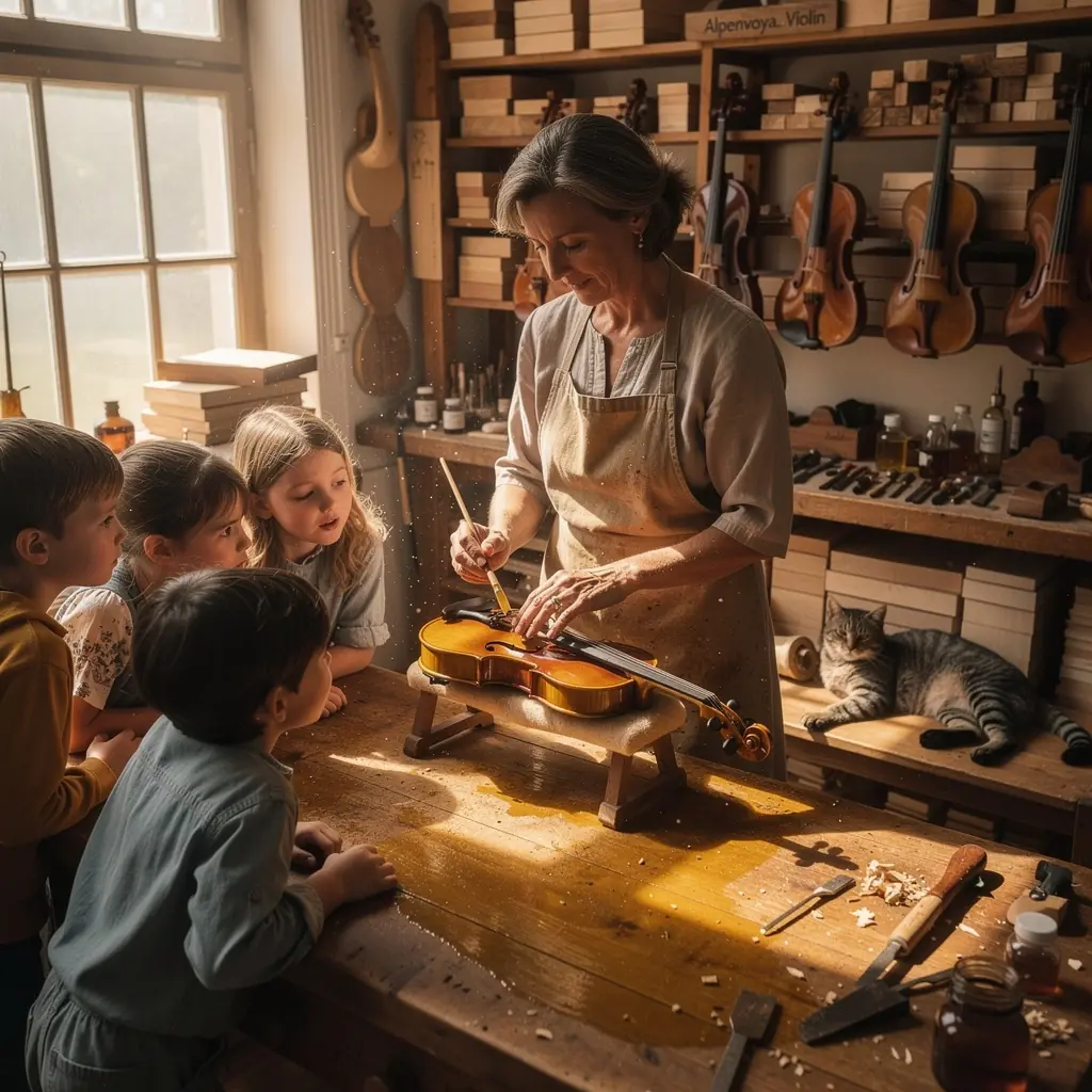 Blick auf die Alpen mit schneebedeckten Gipfeln im Hintergrund des Geigenbauors.